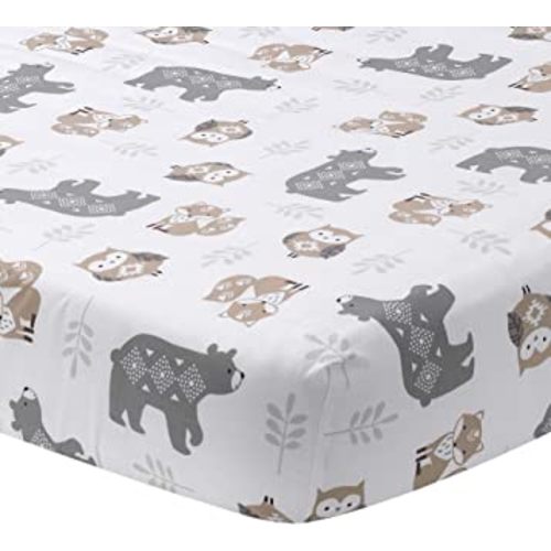 Lambs & Ivy Woodland Forest White/Gray Animal 100% Cotton Baby Fitted Crib Sheet