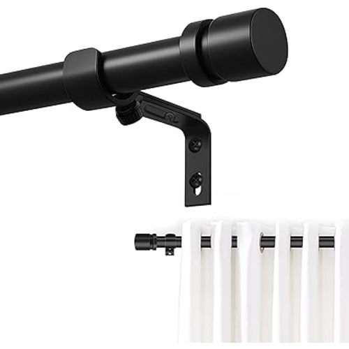 Ottsuls Curtain Rods for Windows, 32 to 46 or 58 Inches Max Adjustable Length, 1 Inch Diameter, Black Decorative Curtain Rod Set, Rustproof Heavy Duty Metal Pole with Brackets