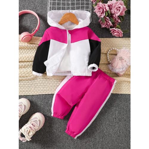 2pcs Baby Girls Casual Patchwork Jacket And Pants Set, Early Autumn | SHEIN USA