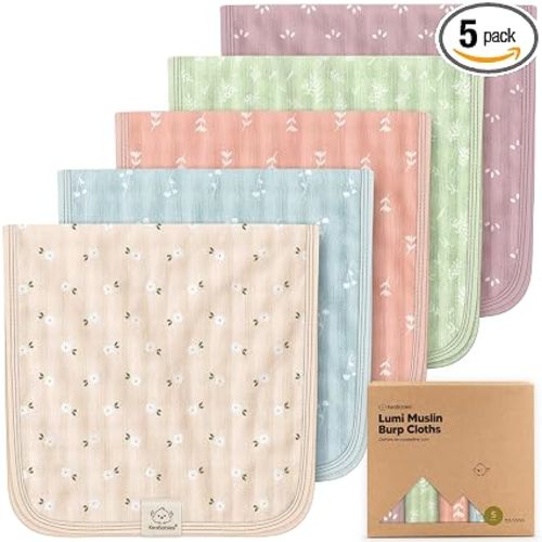 KeaBabies Cotton Muslin Burp Cloths Baby Boy, Girl - 5-Pack Soft & Absorbent Burping Cloth for Babies, Large Baby Towels & Washcloths for Newborn, Spit Up Rags, No Shrink, 20x10 (Bloom)