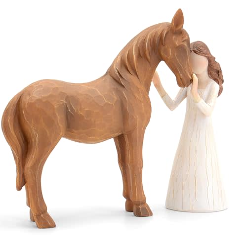 Vofstand Horse Gifts for Girls Women - Girl Embraces Horses Figurine Gifts for Horse Lovers Women Sculpted Hand-Painted Resin Decor Cowgirl Equestrian Gifts Stuff
