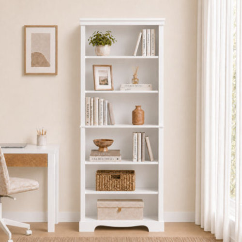 Ebern Designs 6-Tier Bookcase 73" H Tall, Wooden Bookshelf with 2 Adjustable Shelves | Wayfair