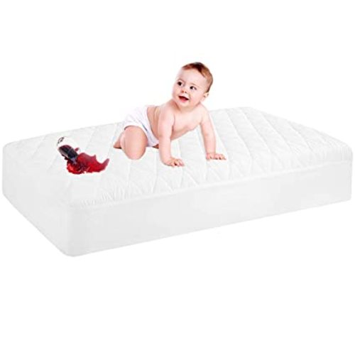 2 Pack Waterproof Crib Mattress Protector, Quilted Baby Mattress Cover Fitted Deep Pocket from 4" up to 9", Extra Soft Breathable & Noiseless Toddler Mattress Pad 52"x28", White