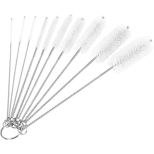 CiaraQ Bottle Cleaning Brushes, 8 Inch Nylon Tube Brush Set, Cleaner for Narrow Neck Bottles Cups with Hook, Set of 10pcs. White
