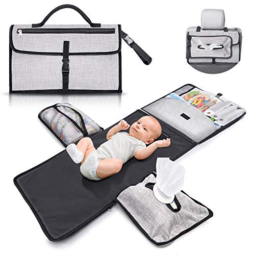 Gimars XL 6 Pockets Holding Anything Portable Baby Diaper Changing Pad, Detachable Waterproof Baby Travel Changing Mat Station with Head Cushion for Diapers Wipes Creams - Perfect Baby Shower Gift