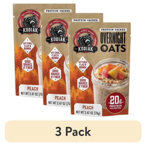 (3 pack) Kodiak Protein-Packed Peach Overnight Oats, 2.47 oz