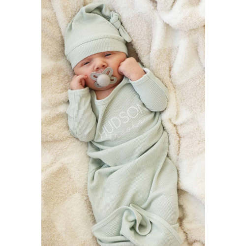 Personalized Bamboo Waffle Newborn Baby Knot Gown | Pastel Cutie