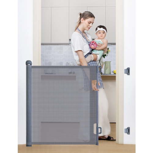Retractable Mesh Baby Gate, Safety Gates for Stairs Doorway, 33''Tall Extends to 55''Wide, Gray