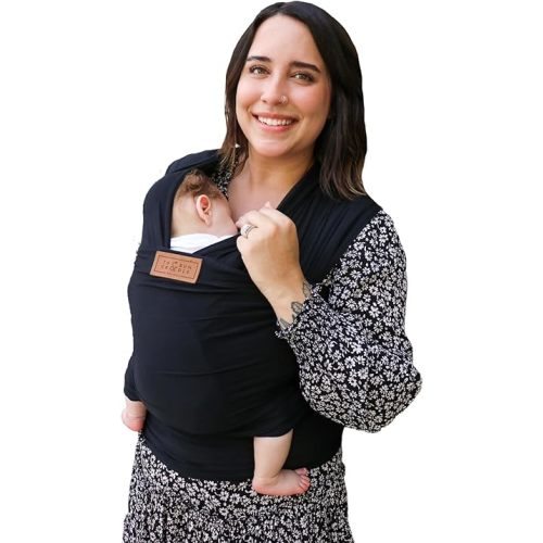 Ezra Baby Wrap - Lightweight Baby Carrier - Onyx Black - Best Baby Wrap for Newborns 0-18 Months - 100% Tencel Modal, Comfortable, Simple, and Hands-Free Babywearing Wraps