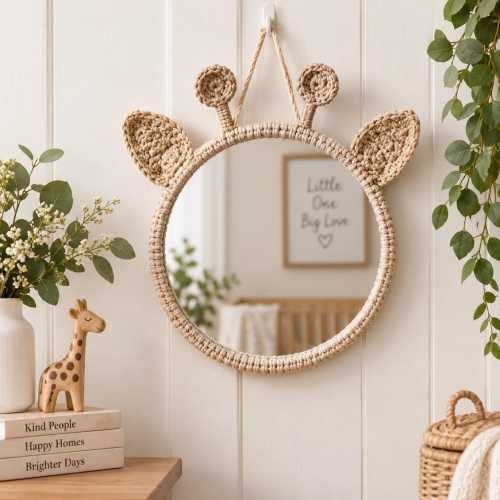 Giraffe Wall Mirror Macrame Natural Woven Children's Nursery Animal Baby Decor