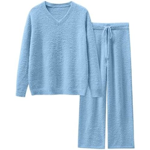 ANRABESS Lounge Sets for Women Fuzzy Fleece Pajama Sets 2 Piece Outfits Cozy Sweater Matching Set 2025 Fall Winter Loungewear