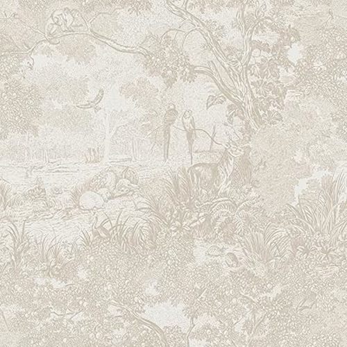 Heroad Peel and Stick Wallpaper Beige Neutral Vintage Forest Animals Floral Wallpaper Removable Self-Adhesive Contact Paper for Bedroom Living Room Cabinets Decoration Thicken Vinyl 17.3" x 393"