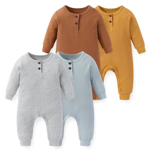 JELYLOVE Unisex Long Sleeve 4-Pack Baby Romper infant Boy Girl Jumpsuits 0-24Months New Born Outfits