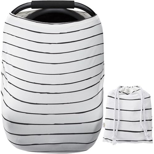 Car Seat Cover Baby – Multi-use Nursing Cover-Up for Breastfeeding, Carseat Canopy Cover, Stretchy Infant Stroller Covers for Boys and Girls (White with Black Stripes)