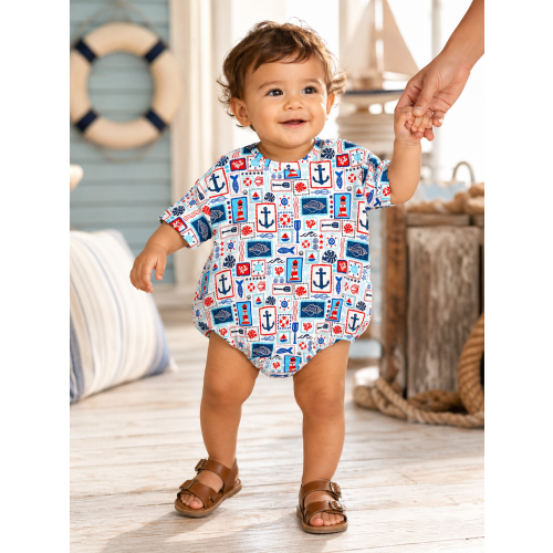 Seaside Bamboo Baby Bubble Romper | Nautical Red White Blue Outfit – SpearmintLOVE