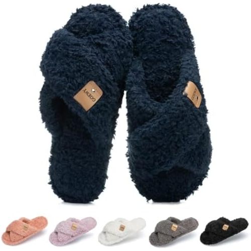 GOEWY Fuzzy Open Toe Slippers for Women Cozy Memory Foam House Shoes Indoor