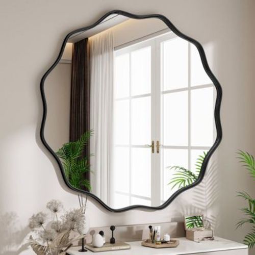 Scalloped Round Wall Mirror with Wavy Edge Metal Frame - Decorative Wall Mounted Mirror for Bathroom, Entryway, Vanity or Living Room