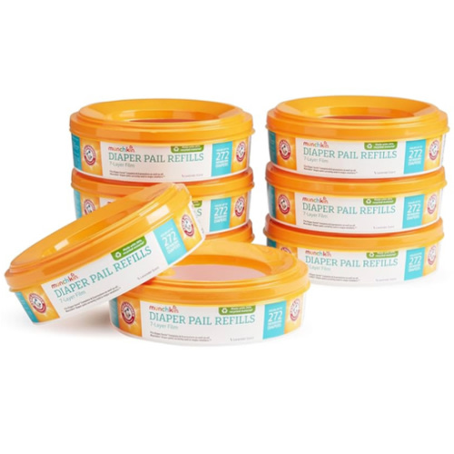 Munchkin® Arm & Hammer Diaper Pail Refill Rings, Holds up to 2,176 Newborn Diapers, 8 Pack