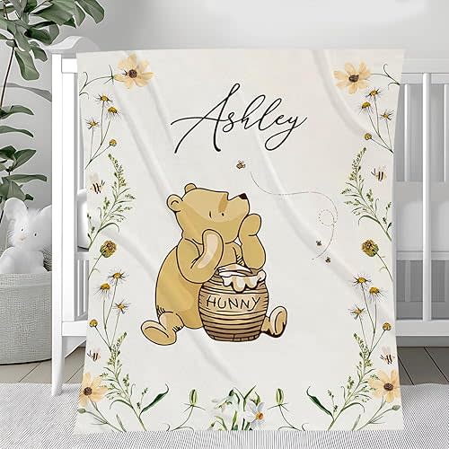 Personalized Pooh Bear Blanket, Classic Winnie Blankets, Customized Baby Blankets for Girls Boy, Bear Throw Blanket, Pooh for Baby, Gift Birthday Christmas for Little Ones, Nursery Décor #30