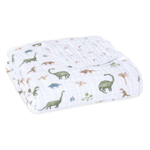 aden + anais essentials cotton muslin blanket, Blue, Dino Jungle, Infant, Boys