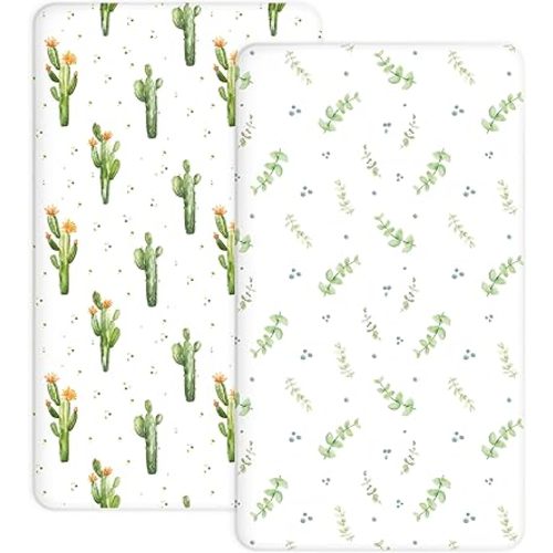 Crib Sheets for Boys and Girls, 2 Pack Fitted Baby Sheets for Standard Toddler Mattress 28" x 52", Soft Breathable Jersey Knit Baby Bedding (Desert Green)