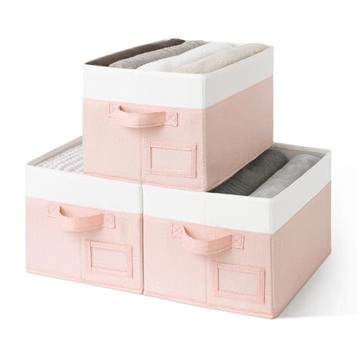 GRANNY SAYS Storage Baskets for Organizing, Fabric Storage Bins for Shelves, Closet Storage Boxs, Clothing Storage and Organization, Decorative Storage Bins, Pink&Ivory, Large, 3-Pack