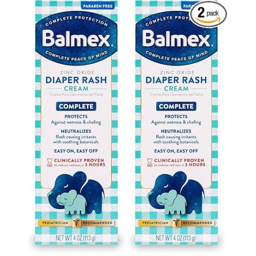 Balmex Complete Protection Baby Diaper Rash Cream with Zinc Oxide + Soothing Botanicals, 4 Ounce (Pack of 2)