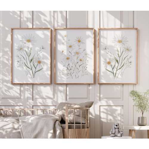 Daisy Nursery Decor Print Set - Daisy Wall Art for Nursery or Bedroom - Baby Girls Room Decor - Set of 3 Prints