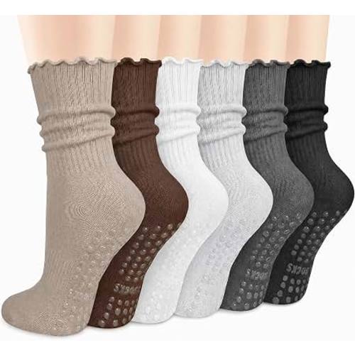 Amazon.com: Justay 6 Pairs Womens Pilates Socks with Grips, Ruffle Non Slip Grip Socks | Cute, Athletic, Workout, Barre, Hospital, Gym, Cotton, Crew Grippy Socks for Yoga