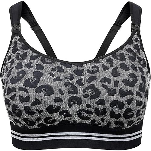 Momcozy Seamless 4-in-1 Pumping Bra Hands Free, CozyFitClasp Pumping & Nursing Bras,Supportive Breast Pump Bra Leopard Black
