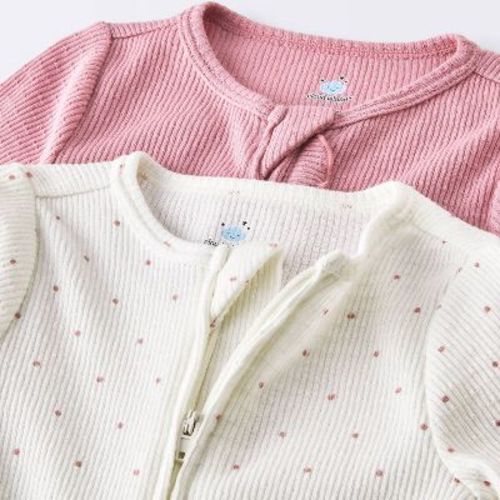 Baby Girls' 2pk Dots Jacquard Ribbed Sleep N' Play - Cloud Island™ Mauve 3-6M