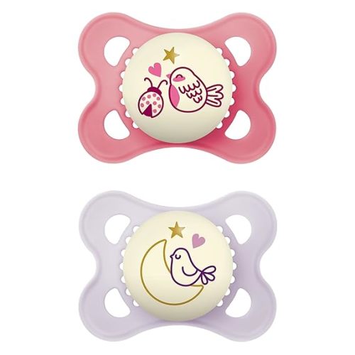 MAM Original Night, Binky for 0-6 Months, BPA-Free Silicone, Glows in The Dark, Best for Newborn Babies, Developed with Medical Experts, 2 Count Binkies, with Sterilizer Case