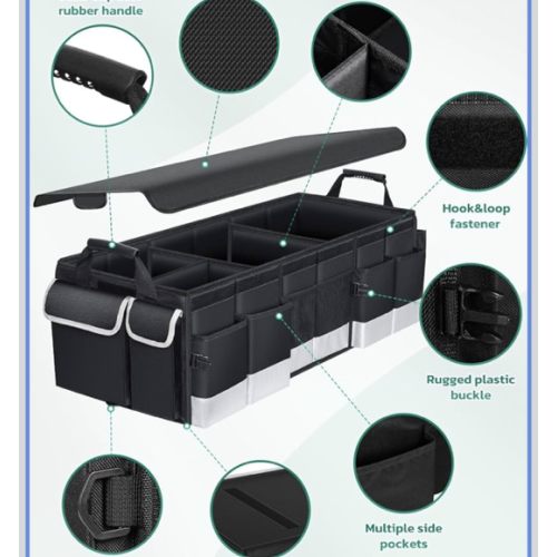 Oasser Trunk Organizer with Cooler Bag, Large Collapsible Car Trunk Organizer for SUV with Multi Compartments, Car Storage Grocery with Lid (Extra Large, Black&Grey)