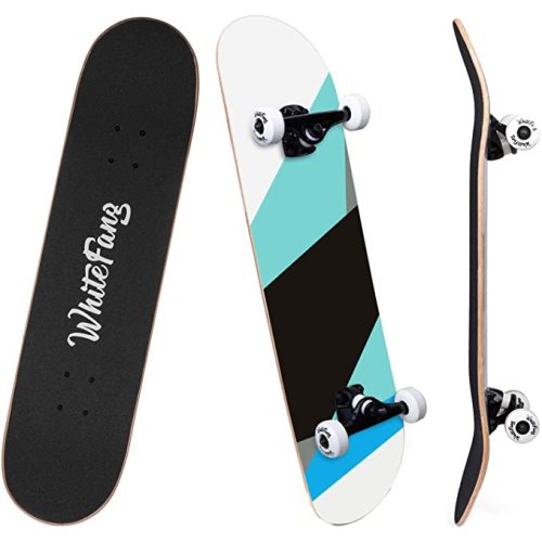 WhiteFang Skateboards for Beginners, Complete Skateboard 31 x 7.88, 7 Layer Canadian Maple Double Kick Concave Standard and Tricks Skateboards for Kids and Beginners
