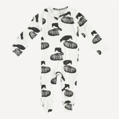 long sleeve zipper footie | pumpkin crow | bamboo