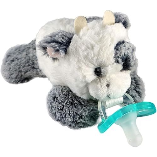 RaZbaby JollyPop Pacifier, Holder with Detachable Baby Pacifier, Stuffed Animal RaZbuddy, All Ages 0M+, 100% Medical Grade USA Made Silicone, Machine Washable, Textured & Easy to Hold – Cow