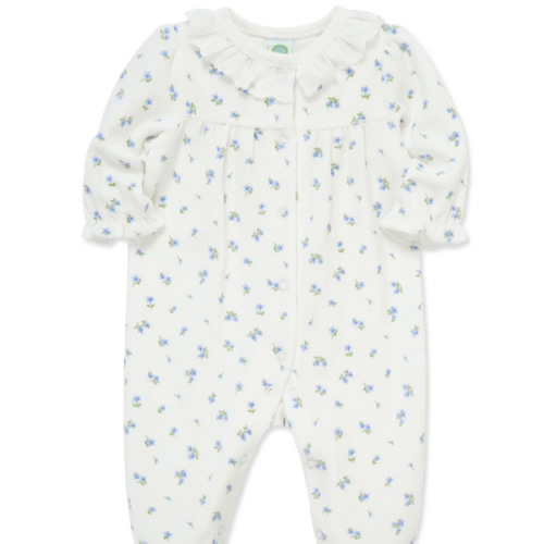 Tiny Blue Floral Velour Footie (3M-9M)