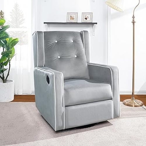 Bond with Your Baby Relax in Style with Odelia 360 Swivel Glider Rocker Recliner Nursery Breastfeeding Maternity Chair Plush Cushioning Soothing Rocking Motion Microfiber Fabric - Light Gray