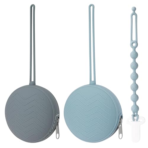 Nupoopy 2 Pack Silicone Pacifier Holder Case with Premium Zipper & 1 Pacifier Clip - Leakproof Baby Pacifier Storage Case for Diaper Bags, Strollers, Travel, BPA Free (Ether/Tradewinds)