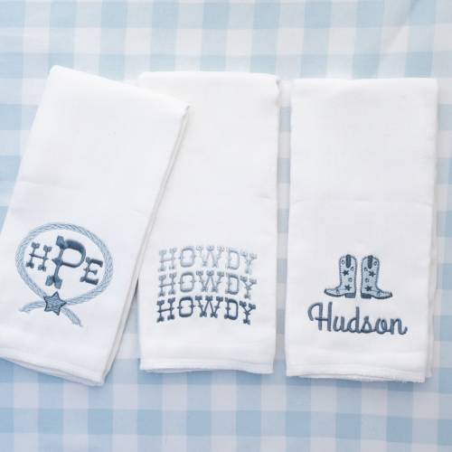 Personalized Western Baby Gift Set – Set of 3 Monogrammed Burp Cloths