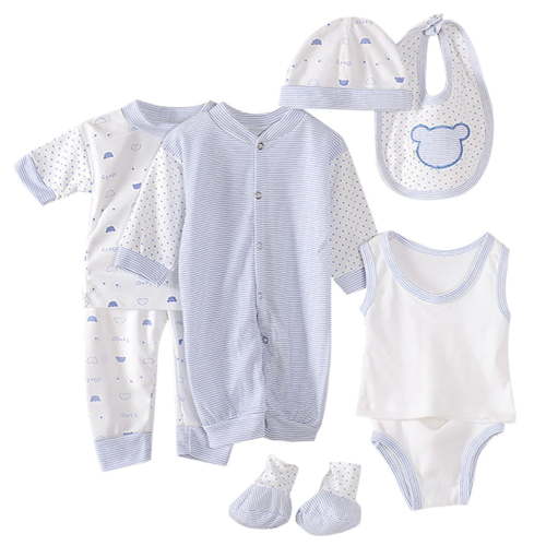 Zanarzt Baby Layette Gift Set Unisex Baby Cotton Layette Set 8 Piece Gift for Baby Boys Girls Jumpsuit+Vest+Underwear+Top+Pant+Bib+Hat+Socks Accessories Set Newborn Must Haves Light blue,0-3 Months