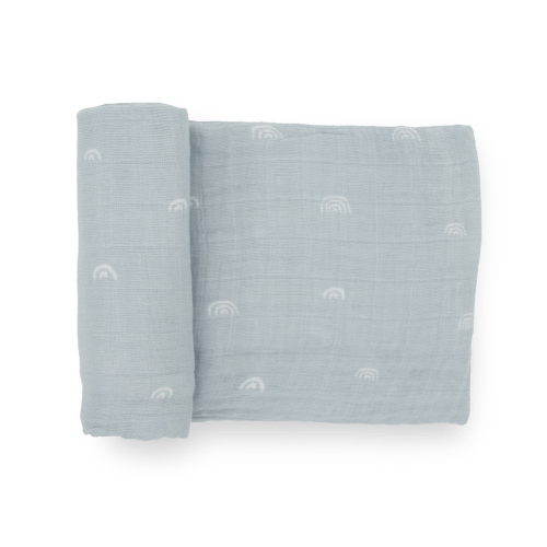 Cotton Muslin Swaddle Blanket - Blue Rainbow