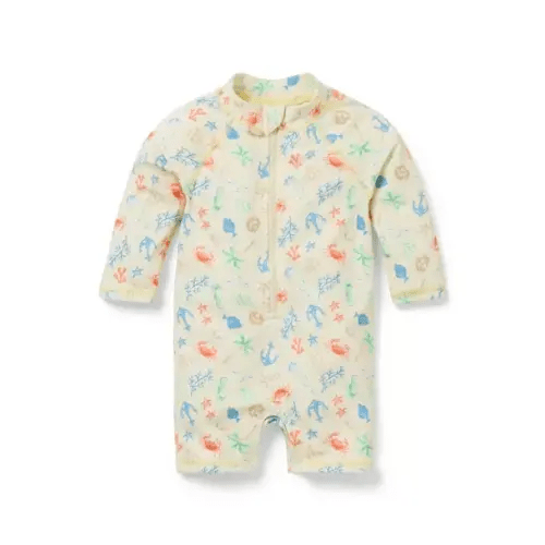 Baby Nutmeg Cream Sea Friends Baby Recycled Sea Friends Rash Guard Swimsuit by Janie and Jack