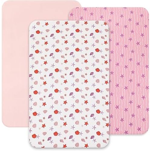 david's kids 3 Pack Mini Crib Sheets, Soft Breathable Premium Pack N Play Sheets for Baby Boys Girls Neutral, Playard and Mini Crib Mattresses, Beach