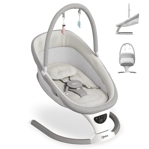 AMKE Baby Swing for Infants with Spacious & Breathable Mesh Seat - 5-Point Harness, Portable Swing Rocker, 5 Sway Speeds & 3 Timer, 12 Lullabies for Newborn 0-9 Months Max 20 Lbs