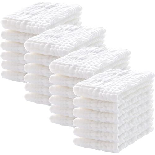 24 Pack Muslin Burp Cloths 100% Cotton Muslin Cloths Large 20''x10'' Extra Soft and Absorbent Baby Burping Cloth - White