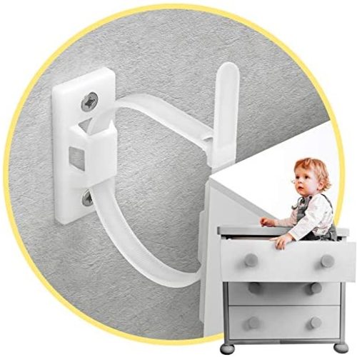 Furniture Straps (10 Pack) Baby Proofing Anti Tip Furniture Anchors Kit, Cabinet Wall Anchors Protect Toddler and Pet from Falling Furniture, Adjustable Child Safety Straps Earthquake Resistant