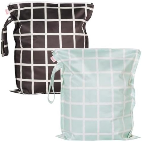 HECCEI Wet Dry Bag, 2-Pack Reusable Waterproof Wet Bagsfor Swimsuits & Baby Clothes, Leakproof Cloth Diaper Wet Bags for Travel & Diaper Changes (Soft Check)