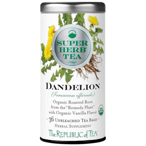 The Republic of Tea  Organic Dandelion SuperHerb Tea Tin, 36 Herbal Tea Bags, Naturally Caffeine-Free
