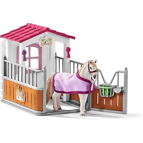 Schleich Horse Club 12pc Horse Figurine and Stable Playset - Realistic Detailed Horse Stall with Lusitano Horse Figure for Playtime and Imagination, Toy for Boys and Girls - Kids Ages 5+